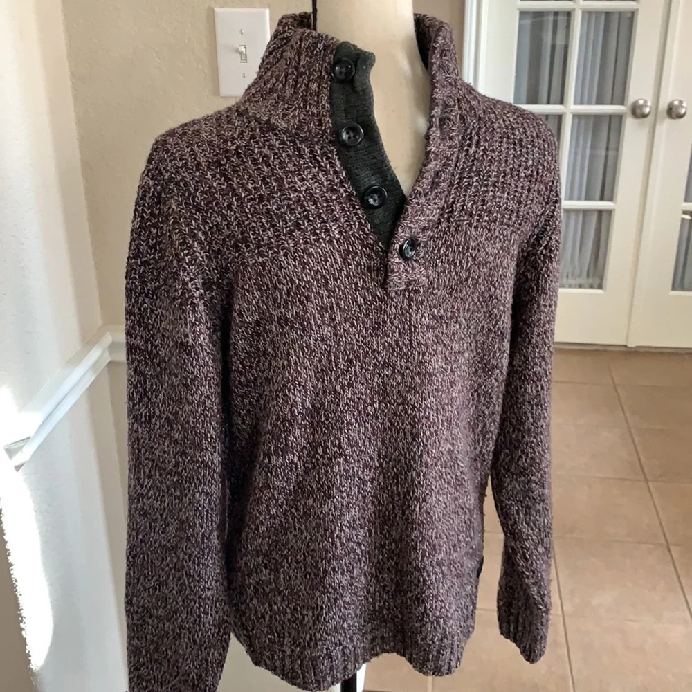 Tom Tailor deep purple plum marled pullover button up sweater